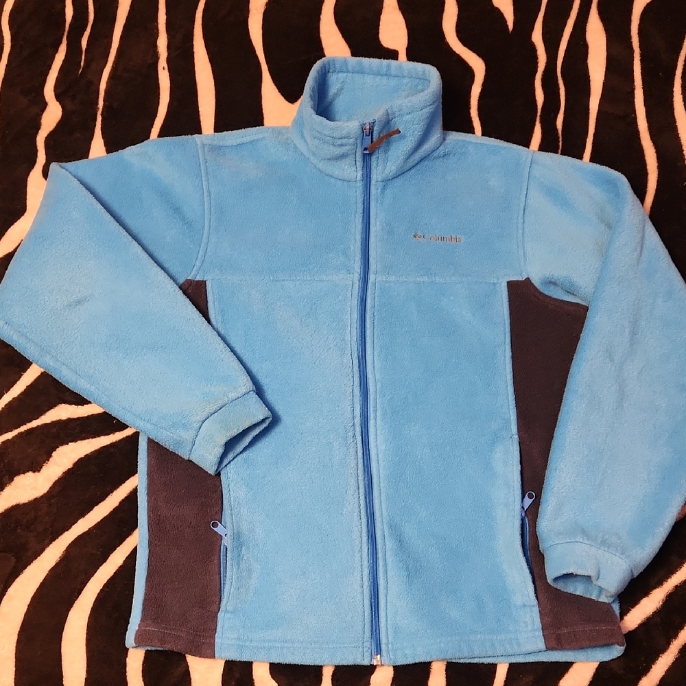 Columbia Unisex Light Blue and Navy Fleece Jacket